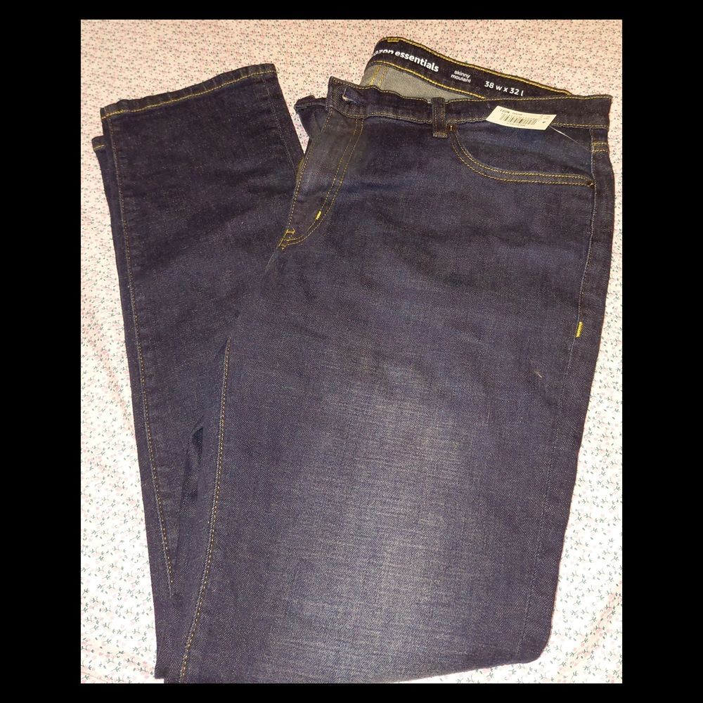 NWT 38x32 Amazon Essentials Men's Skinny Dark Blue Jeans